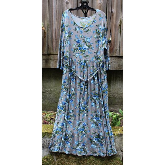 April Cornell - Women's Cottagecore Maxi Dress in Grey + Blue, Large, Stretchy - Picture 5 of 10